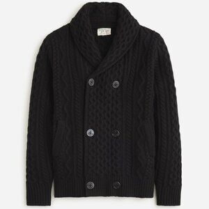 NEW J. Crew Black Double-Breasted Shawl Collar Cable-Knit Wool Cardigan Sweater